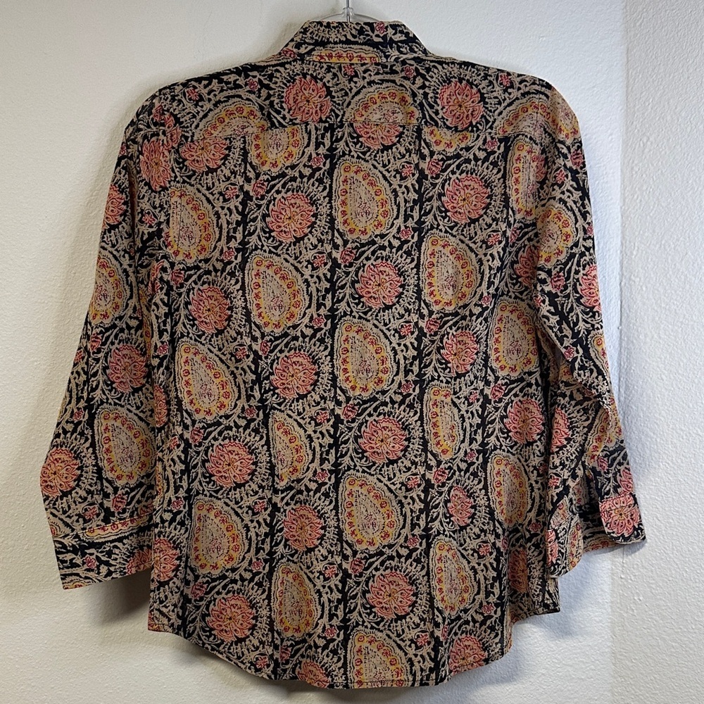 Lauren Ralph Lauren Multicolor Paisley Cotton Ruffle Button Down Shirt MP - Picture 6 of 6